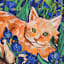 Cat Laying In Purple Florals Canvas Wall Art, 20x16