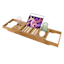 Real Simple Expandable Bamboo Tub Caddy with Chrome Stand