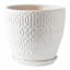 Embossed Tan Outdoor Ceramic Planter with Saucer, Medium