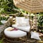 Found & Fable Natural & White Fan Embroidered Lumbar Outdoor Throw Pillow, 14x20