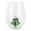 Stemless Wine Glass with Glittered Christmas Tree Icon, 17oz