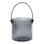 Smoke Ribbed Glass Lantern with Black Leather Handle, 4.7"