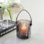 Smoke Ribbed Glass Lantern with Black Leather Handle, 4.7"