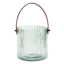Ribbed Green Glass Lantern with Brown Leather Handle, 5"