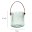Ribbed Green Glass Lantern with Brown Leather Handle, 5"
