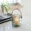 Ribbed Green Glass Lantern with Brown Leather Handle, 5"