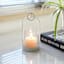White Metal & Glass Lantern with Ring Handle, 8"