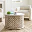 Wooden Cutout Drum Coffee Table, White Washed Finish