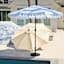 Chambray & White Cabana Stripe Scallop Crank & Tilt Round Patio Umbrella, 9'