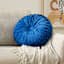 Holan Navy Pleated Velvet Round Throw Pillow, 16"