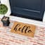 Hello Script Black Natural Coir Mat, 18x30