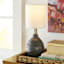 Grey Ceramic Mini Table Lamp with Shade, 12"