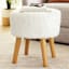 Emmy Stool with Wooden Legs, White Faux Fur