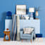 Emmy Stool with Wooden Legs, Navy Corduroy