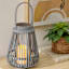 Grey LED Rattan Lantern, 7x9