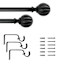 1" Black Flute Ball Curtain Rod, 72-120"