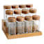 REAL SIMPLE Set of 12 Spice Jars with Tiered Acacia Wood Rack