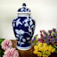 Navy Blue Floral Chinoiserie Ginger Jar, 16"