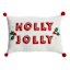 Holly Jolly Embroidered Textured Throw Pillow with Pom-Poms, 14x20