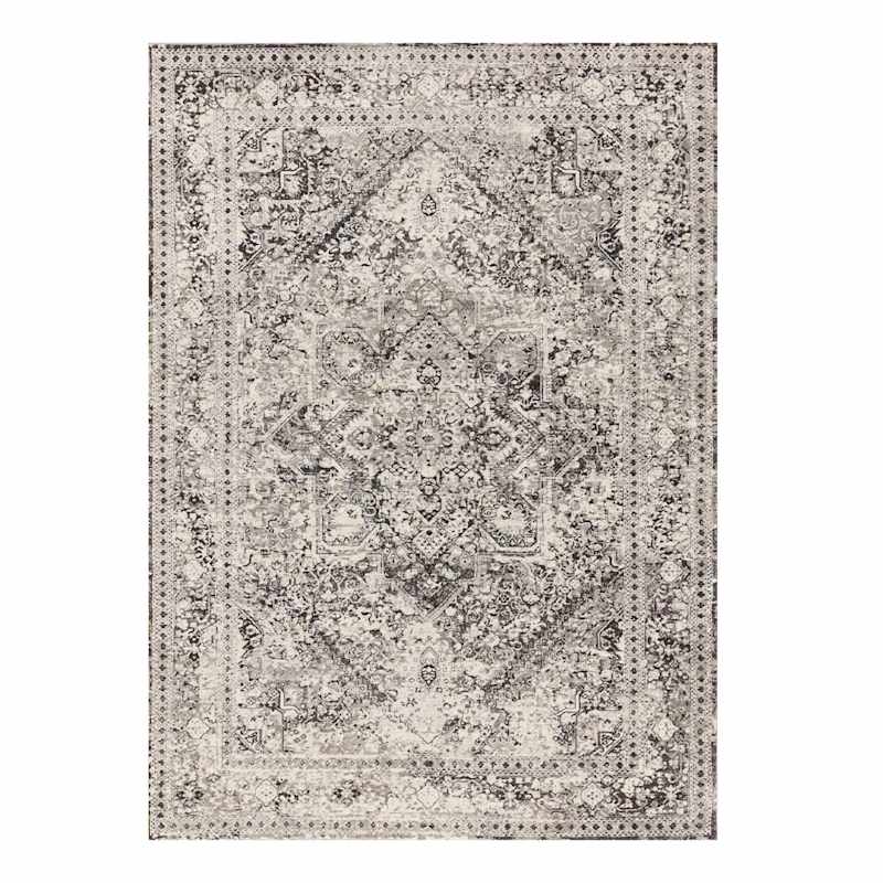 (B548) Providence Villa Dark Grey & Cream Distressed Look Area Rug, 8x10
