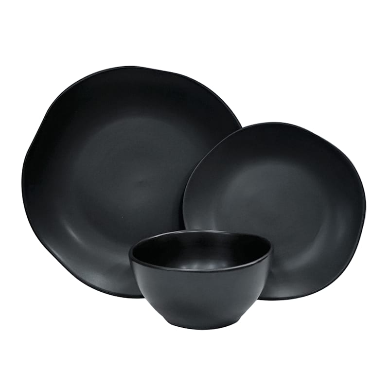 12-Piece Matte Stoneware Dinnerware Set, Black