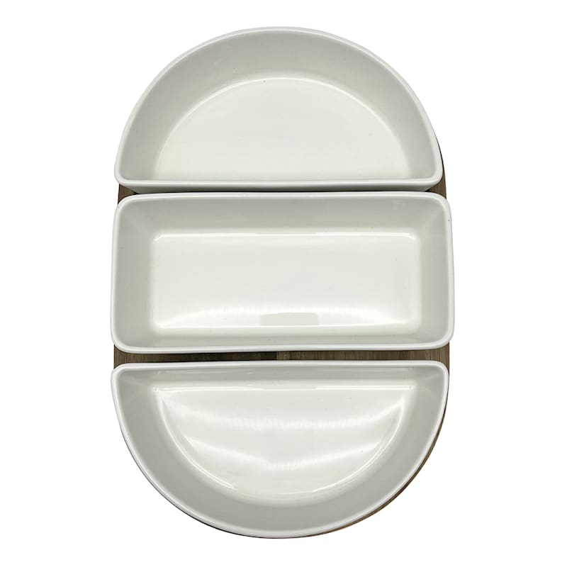 Honeybloom Ceramic Bowl with Wooden Tray Set
