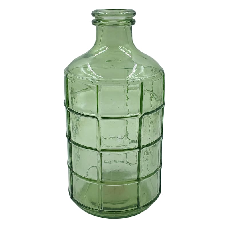 Green Glass Windowpane Vase, 8"