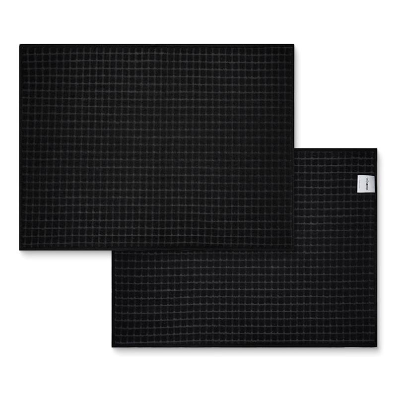 Set of 2 Black Waffle Cotton Drying Mat