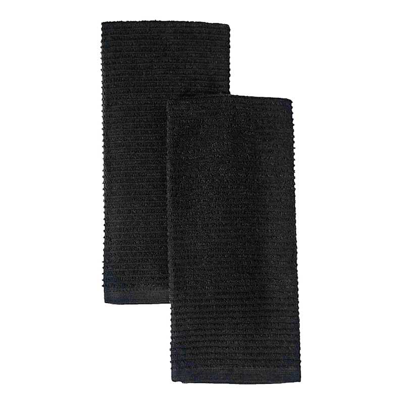 Set of 2 Black Wave Terry Cotton Kitchen Towels