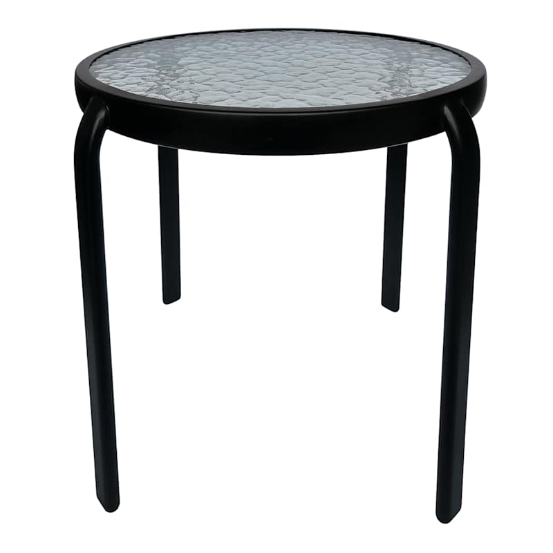 Wavy Glass Patio Side Table, Black