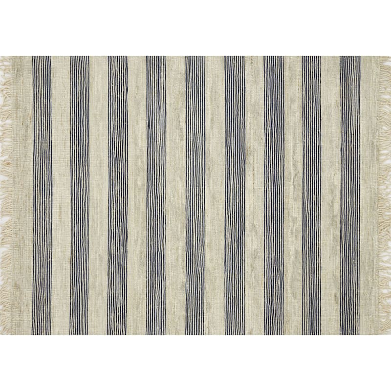 B497 Hazel Stripe Natural Navy Hand Woven Jute Area Rug 5x7 At Home