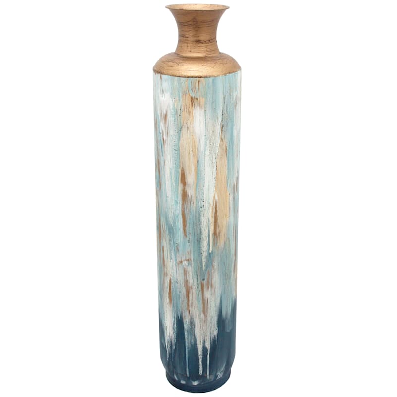 36in Metal Blue Gold Vase At Home