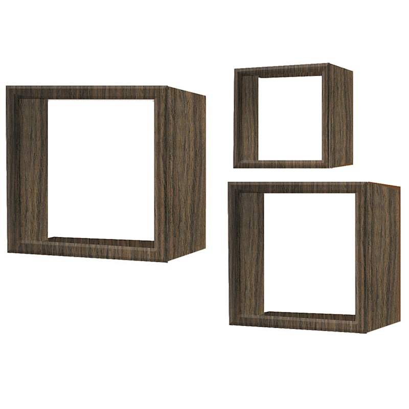 12X12 3Piece Brown Wood Cube Shelf Set At Home