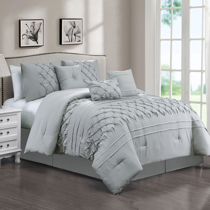 Grey Pinch Pleated 7 Piece Premium Comforter Set Queen At Home