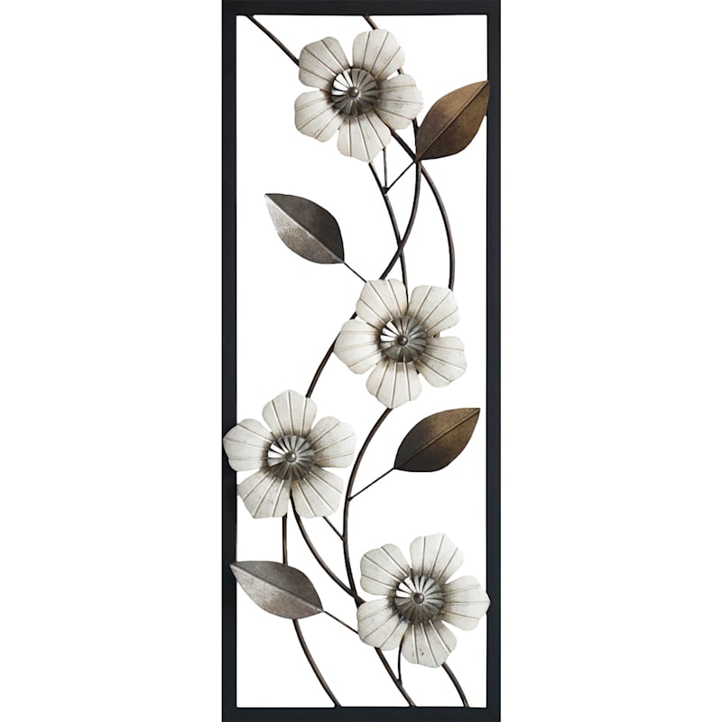 36 X14 White Metal Floral Framed Wall Decor At Home