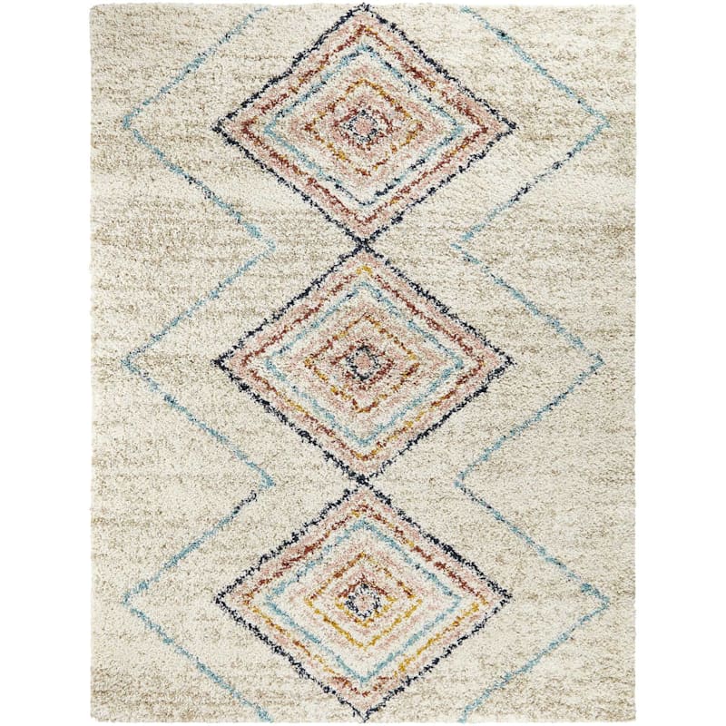 (C121) Sedona Diamond Ivory & Multi Area Rug, 5x7 At Home