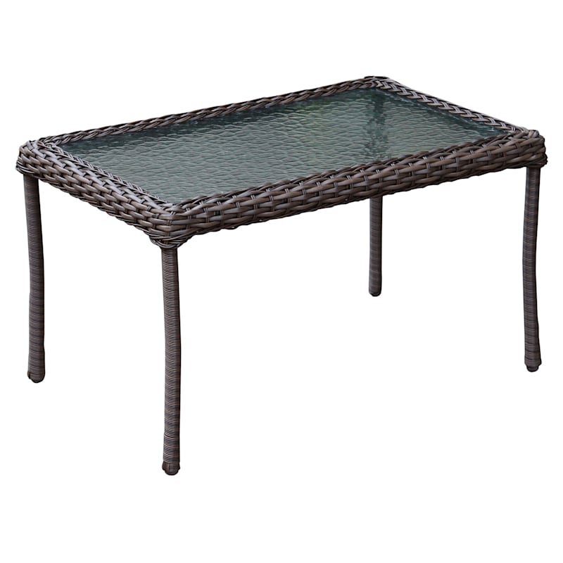 Outdoor Wicker Tempered Glass Top Coffee Table Brown At Home Outdoor Wicker Tempered Glass Top, Wicker Sofa Table With Glass Top