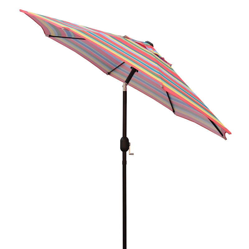 Steel Multi Stripe Round Crank And Tilt, Multi Color Stripe Patio Umbrella