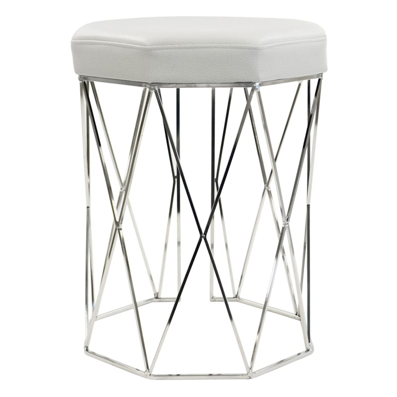 white leather vanity stool