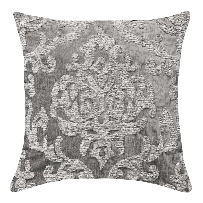 Carmen Grey Chenille Pillow 18X18 | At Home