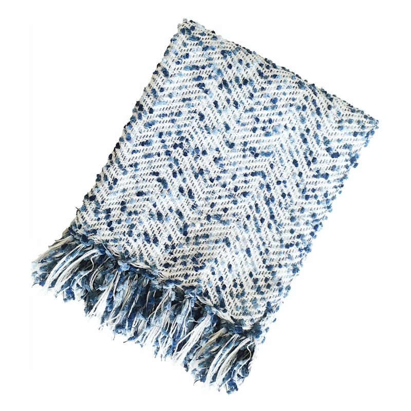 Blue Acrylic Yarn Woven Throw 50X60 At Home