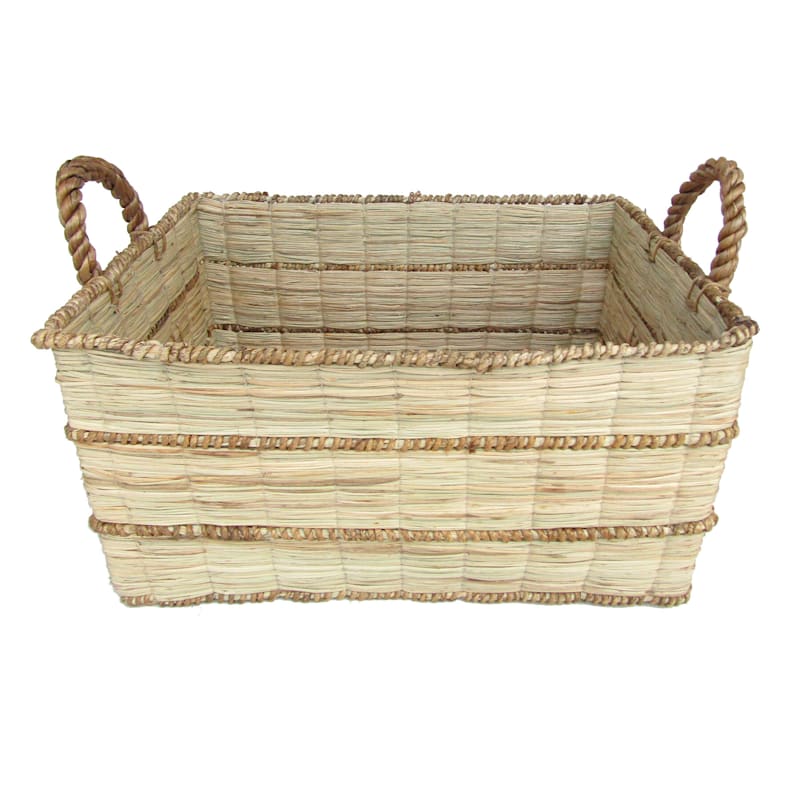 Mendong Water Hyacinth Rectangle Natural Large Basket At Home