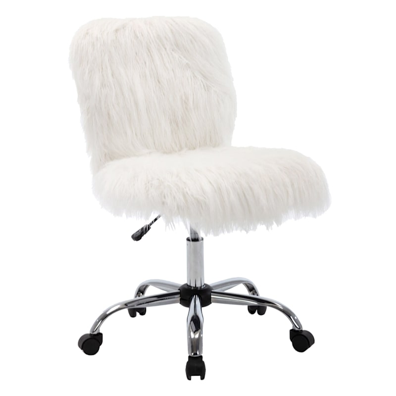 Fiona White Faux Fur Adjustable Office Chair | At Home