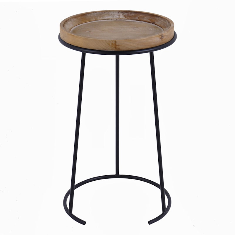 Round Wood Top Accent Table And Metal C Shape Base At Home