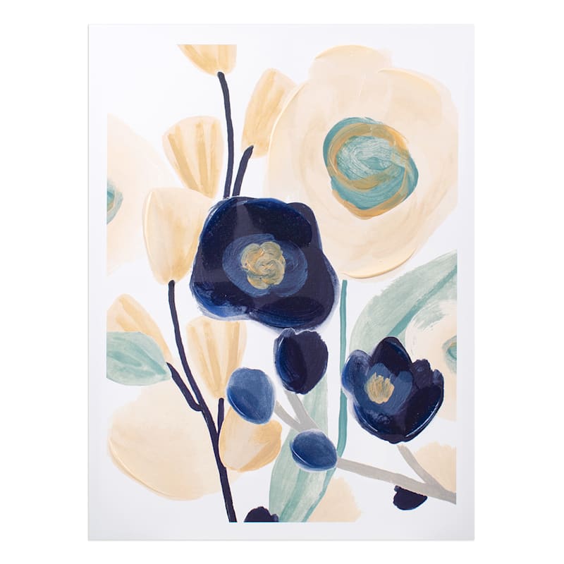 Blue & Cream Floral Canvas Wall Art, 18x24