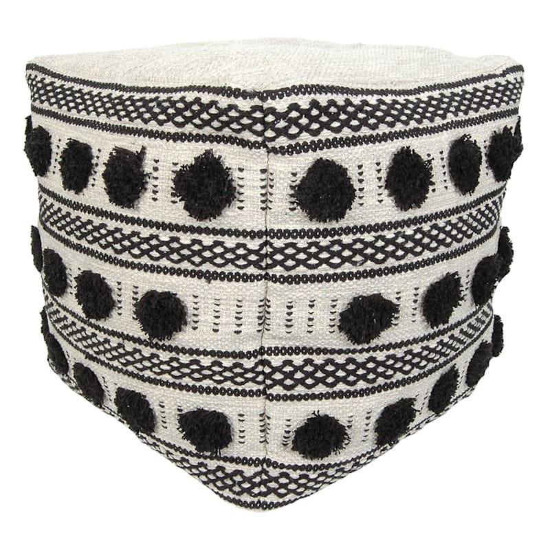 Outdoor Pouf Fringe Black/White At Home