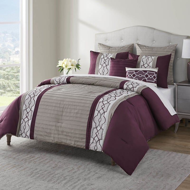 Darryl Plum 7-Piece Embroidered Comforter Set Queen | At Home