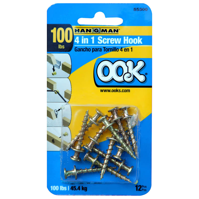 OOK 100 lbs. Bear Claw 4-in-1 Screw Hooks (12-Pack) 55300 - The Home Depot