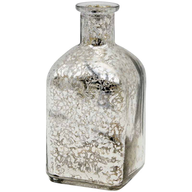 Silver Glass Bottle Vase, 5"