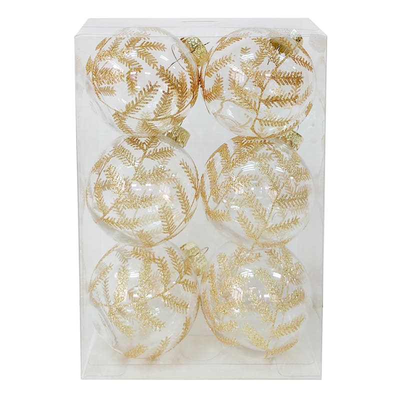 Grace Mitchell 6Count Clear & Gold Glittered Glass Shatterproof